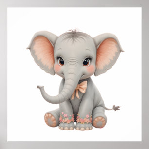 Söt Baby Elefant Väggkonst – Nursery Affisch