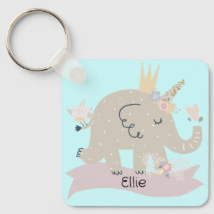 Söt Baby Elephant Unicorn-namn Nyckelring