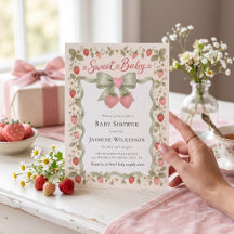 söt baby Farmhouse Jordgubbs Baby Shower Inbjudan