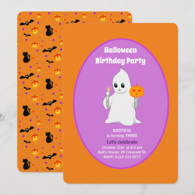 Söt Baby Ghost Halloween Födelsedagsinbjudan Inbjudningar (Fram/baksida)