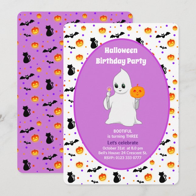Söt Baby Ghost Halloween Födelsedagsinbjudan Inbjudningar (Fram/baksida)