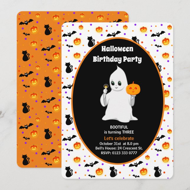 Söt Baby Ghost Halloween Födelsedagsinbjudan Inbjudningar (Fram/baksida)