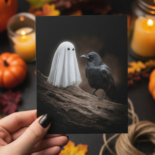 Söt Baby Ghost och Korp Halloween Vykort