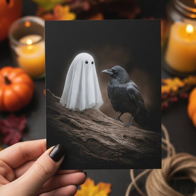 Söt Baby Ghost och Korp Halloween Vykort (Skapare uppladdad)