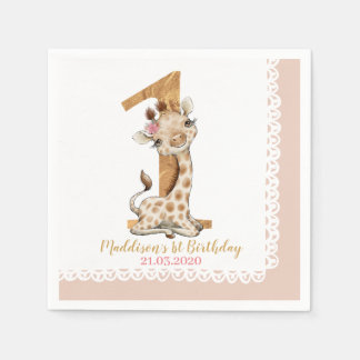 Söt baby-giraff 1-årsdag pappersservett
