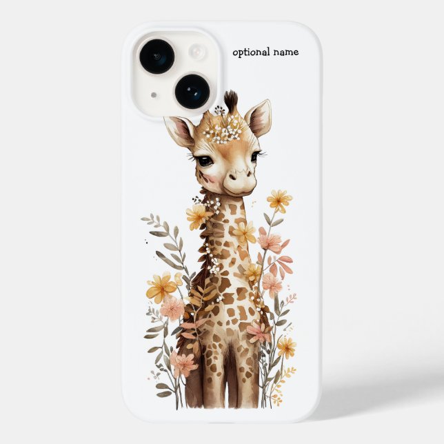Söt baby-giraff Blommig Case-Mate iPhone 14 (Baksida)