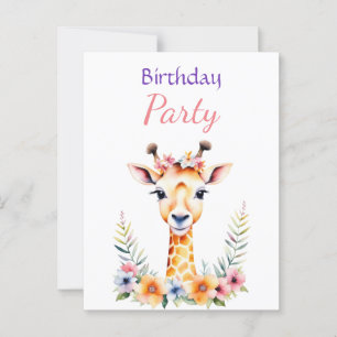 Söt Baby Giraff Blommig Flickas Födelsedagsfest Vykort