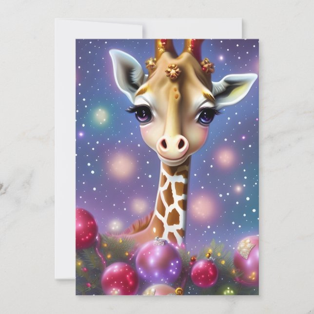 Söt baby-giraff med julgran och glitter julkort (Framsida)