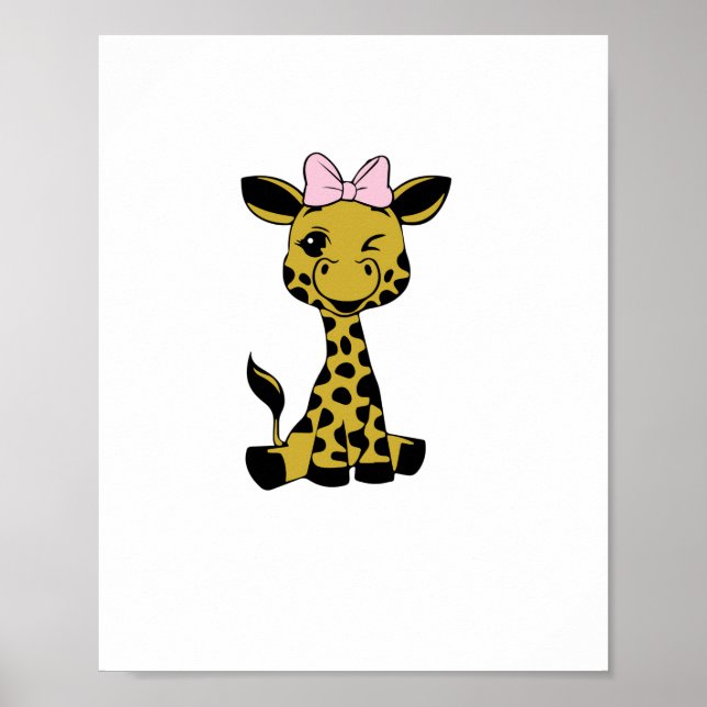 söt baby-giraff med rosa rosett   poster (Framsidan)