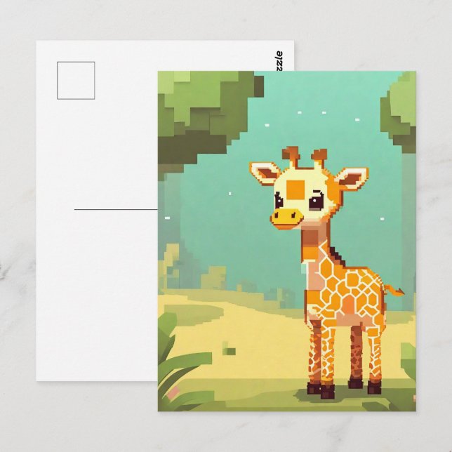 Söt baby-giraff pixelart vykort (Fram/baksida)