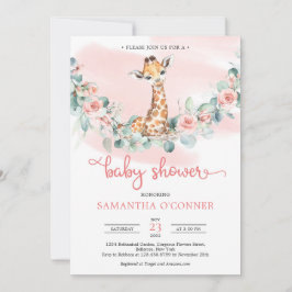 Söt baby-giraff rodnar blommor eukalyptus baby inbjudningar