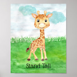 Söt baby-giraff Stå Rak Citat Barnkammare Poster