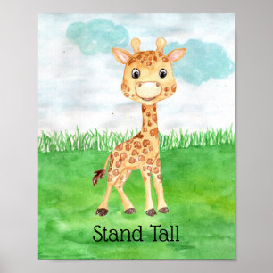 Söt baby-giraff Stå Rak Citat Barnkammare Poster