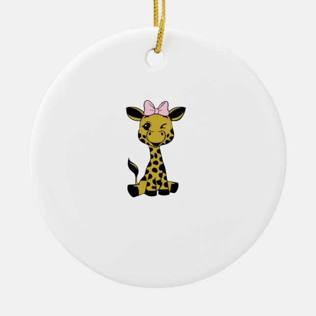 Söt Baby Giraffe med rosa båge Julgransprydnad Keramik (Framsidan)