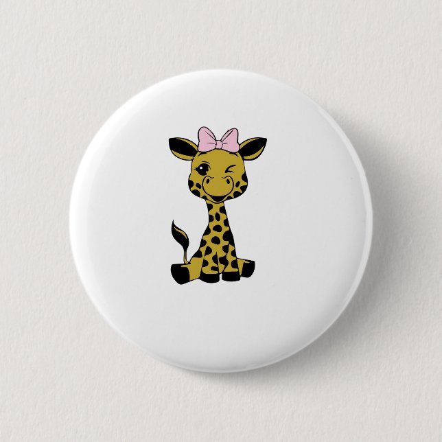 Söt Baby Giraffe med rosa båge Knapp (Framsida)