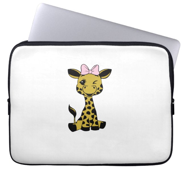 Söt Baby Giraffe med rosa båge Laptop Fodral (Framsidan)