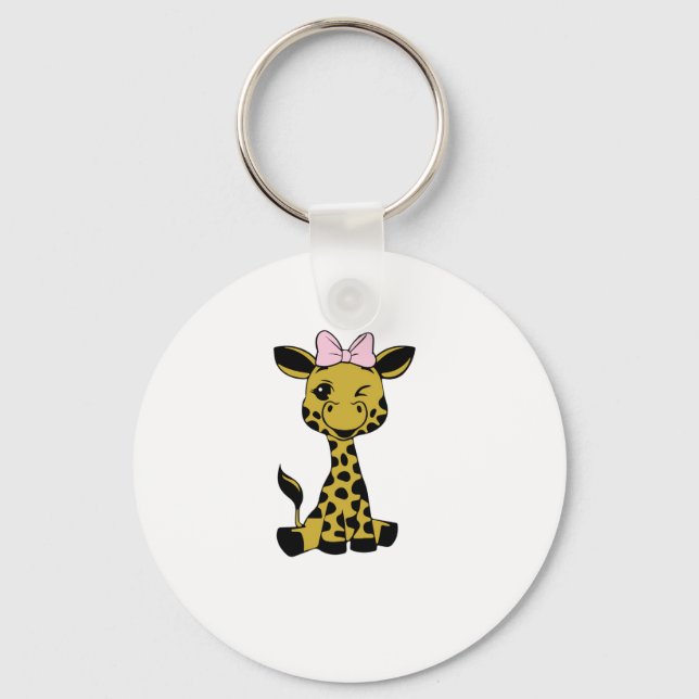 Söt Baby Giraffe med rosa båge Nyckelring (Framsida)