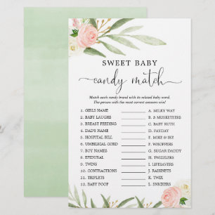 Söt baby-godismatchen duschspel rosa greenery