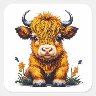 Söt Baby Highland Cow Fyrkantigt Klistermärke