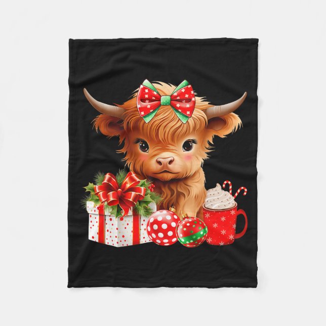 Söt baby Highland ko God jul bonde ko  Fleecefilt (Framsidan)