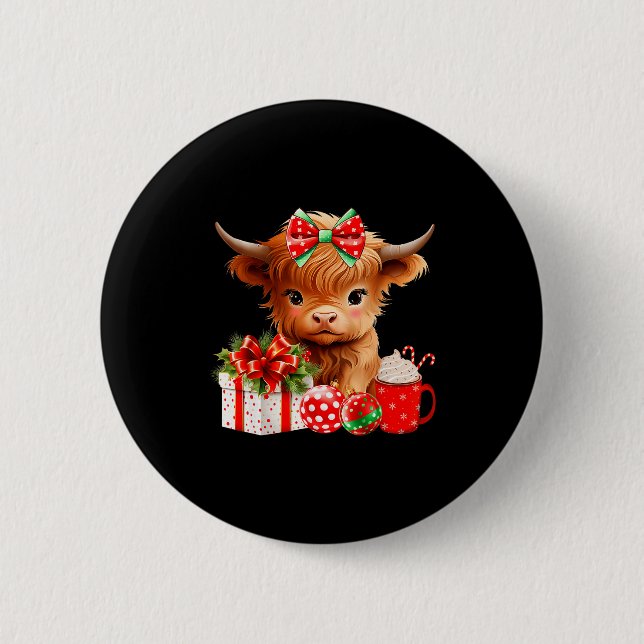 Söt baby Highland ko God jul bonde ko  Knapp (Framsida)