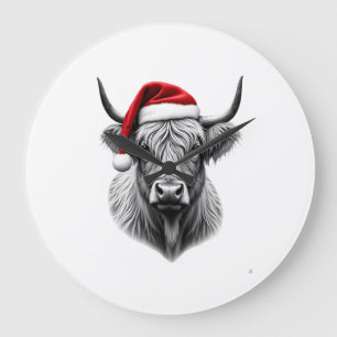 Söt baby Highland-ko jul Santa present Xmas Stor Klocka