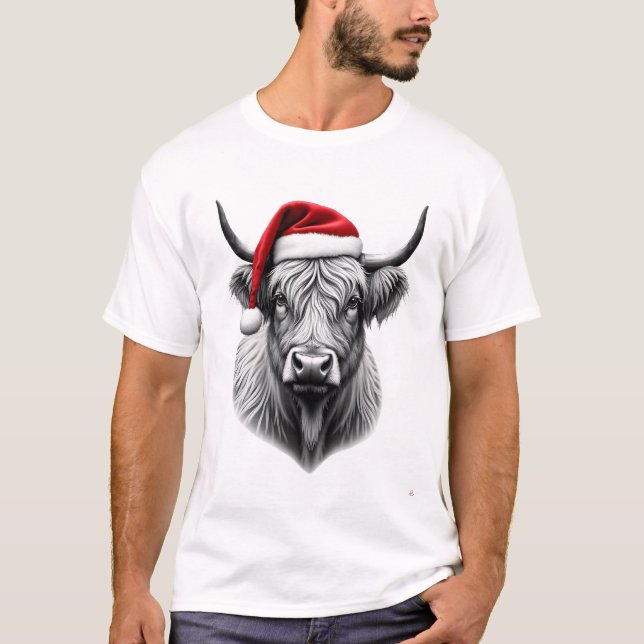 Söt baby Highland ko jul tomte present Xmas  T Shirt (Framsida)