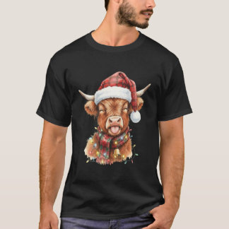 Söt baby Highland ko julhatt skotsk randig Xm T Shirt