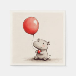 Söt Baby Hippo med Red Balloon Papper Pappersservett