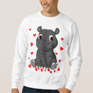 Söt baby hippopotamus valentines day hippo kärlek lång ärmad tröja
