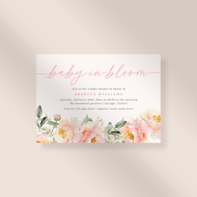 Söt Baby i Bloom Rosa Flowers Girl Baby Shower Inbjudningar (Skapare uppladdad)
