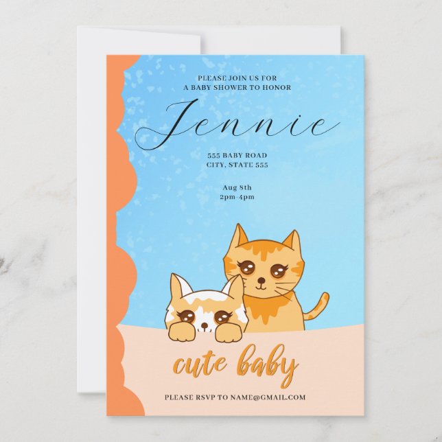 Söt baby-katt, inbjudan till babydusch (Framsida)