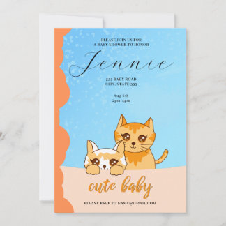 Söt baby-katt, inbjudan till babydusch