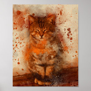 söt baby-kattens sovvattenfärgsmålning poster