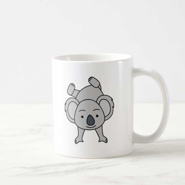 Söt baby koala med ett leende som gör handstående kaffemugg (Höger)