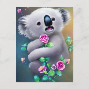Söt baby koalabjörn med blommor vykort