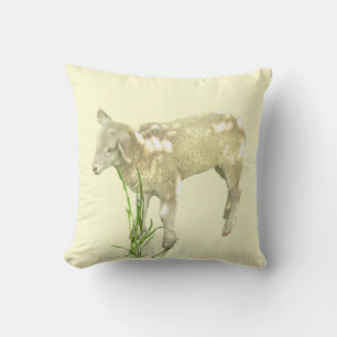 Söt Baby Lamb på Gult utomhus Kudde
