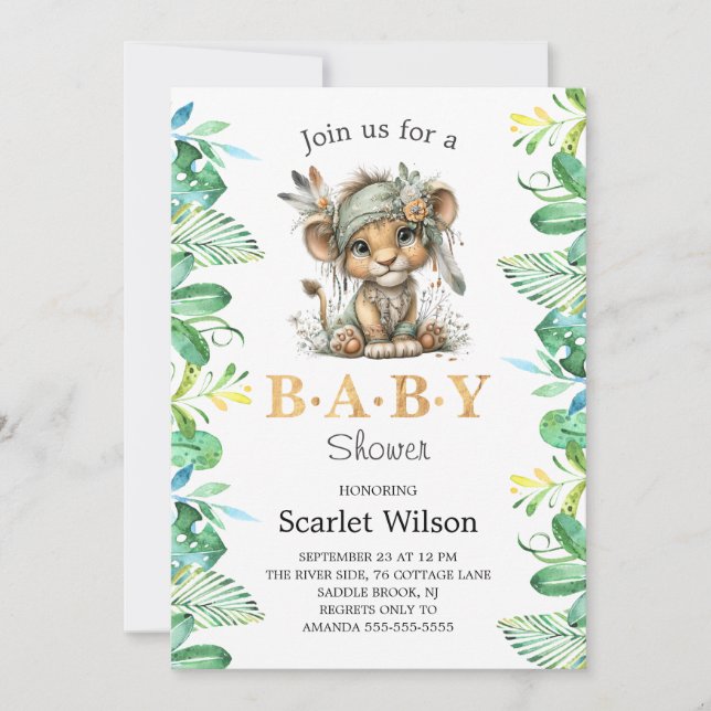 Söt baby-lejon baby shower-inbjudan inbjudningar (Framsida)