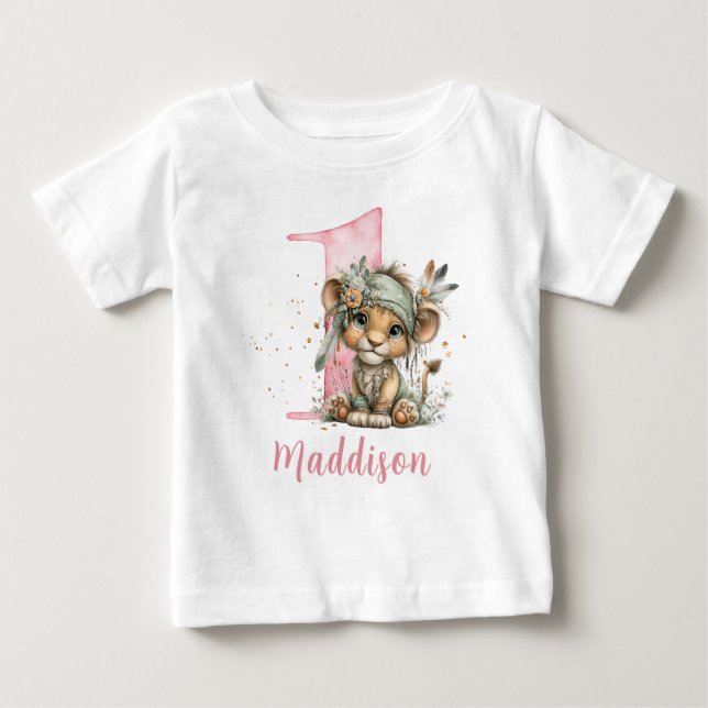 Söt Baby Lejon Flickas Första Födelsedag T Shirt (Framsida)