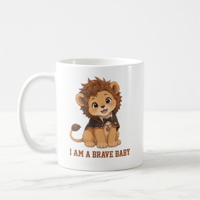 Söt baby-lejon "Jag är en modig baby" kaffemugg (Vänster)