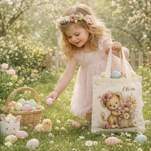 Söt baby-lejon med blommor – Påsktotebag för barn Tygkasse