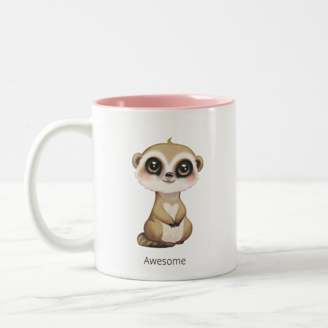 Söt baby meercat och personlig text Två-Tonad mugg (Vänster)