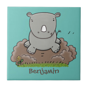 Söt baby-noshörning tecknad illustration kakelplatta