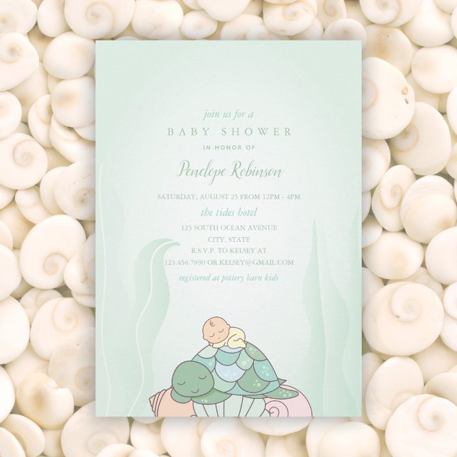 Söt Baby och Sea Turtle Baby Shower-inbjudan Inbjudningar (Skapare uppladdad)