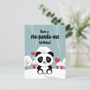 Söt baby panda i vinter snö grå vykort