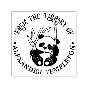 Söt baby panda med bambu biblioteksboknamn självfärgande stämpel