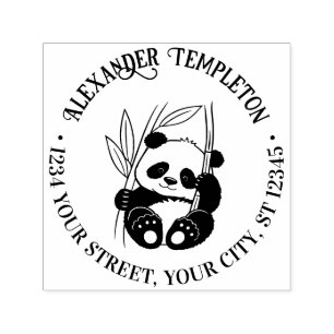 Söt baby panda med bambu namn returadress självfärgande stämpel