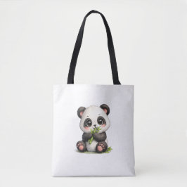 Söt baby panda som äter bambu-handväskor tygkasse