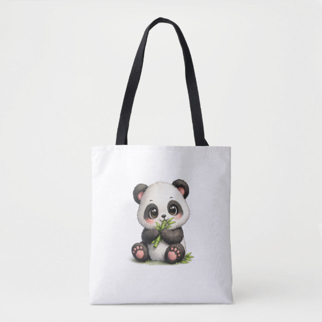 Söt baby panda som äter bambu-handväskor tygkasse (Framsida)