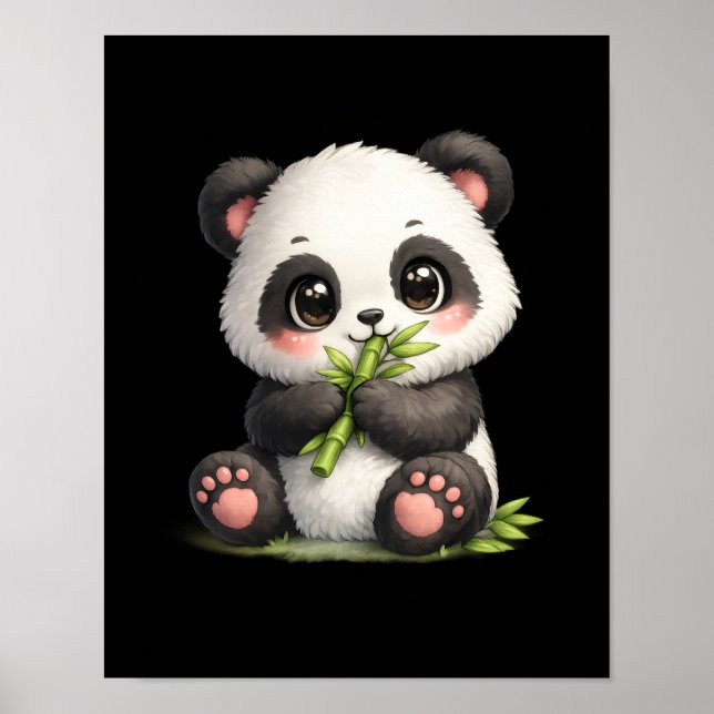 Söt baby-panda som äter bambuposter  poster (Framsidan)